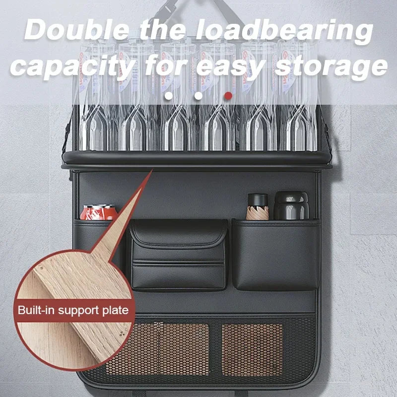 Car Large Capacity Back Seat Storage Bag Foldable Tablet Tray PU