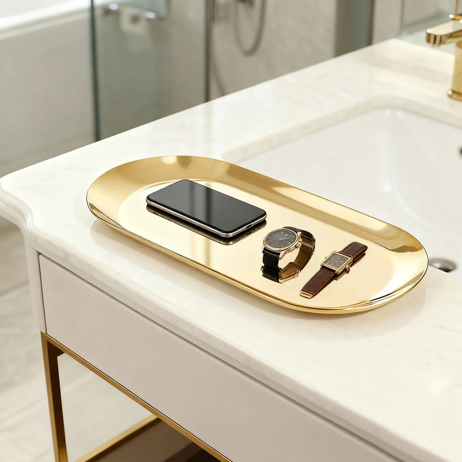 Gold Round Stainless Steel Decorative Trays – Nordic Style Set of 2
