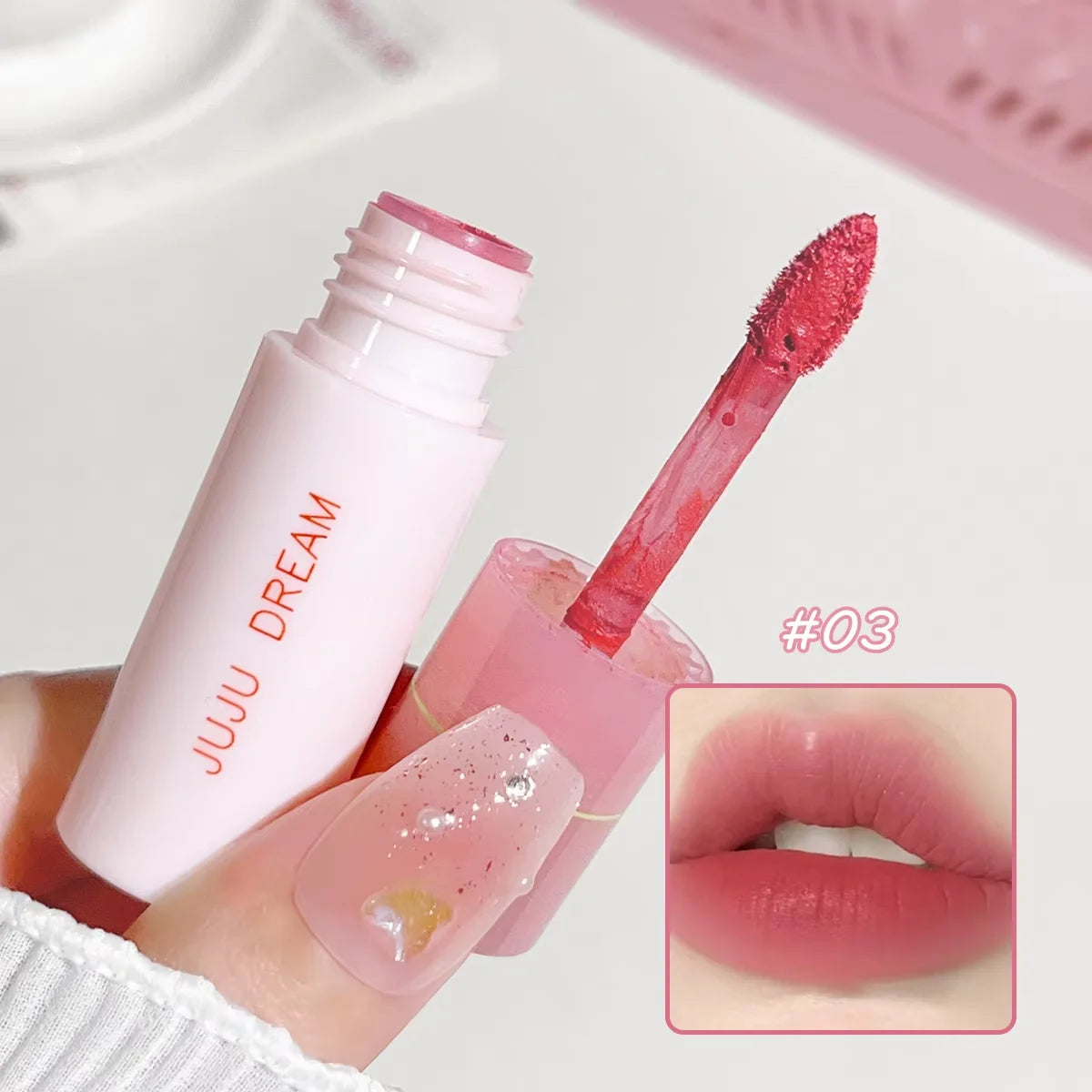 JUJu DREAM Soft mist milk coffee lip glaze Matte velvet mist natural makeup white lip glaze Zpaxo