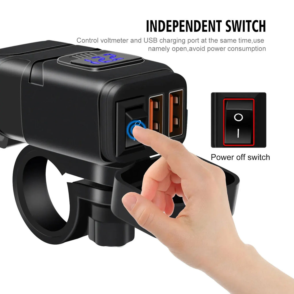 12V Fast Charging Motorcycle USB Chargers 3.0 Power Adapter Digital Bike Moto Motor Motorbike Accessories Electronics Universal Zpaxo