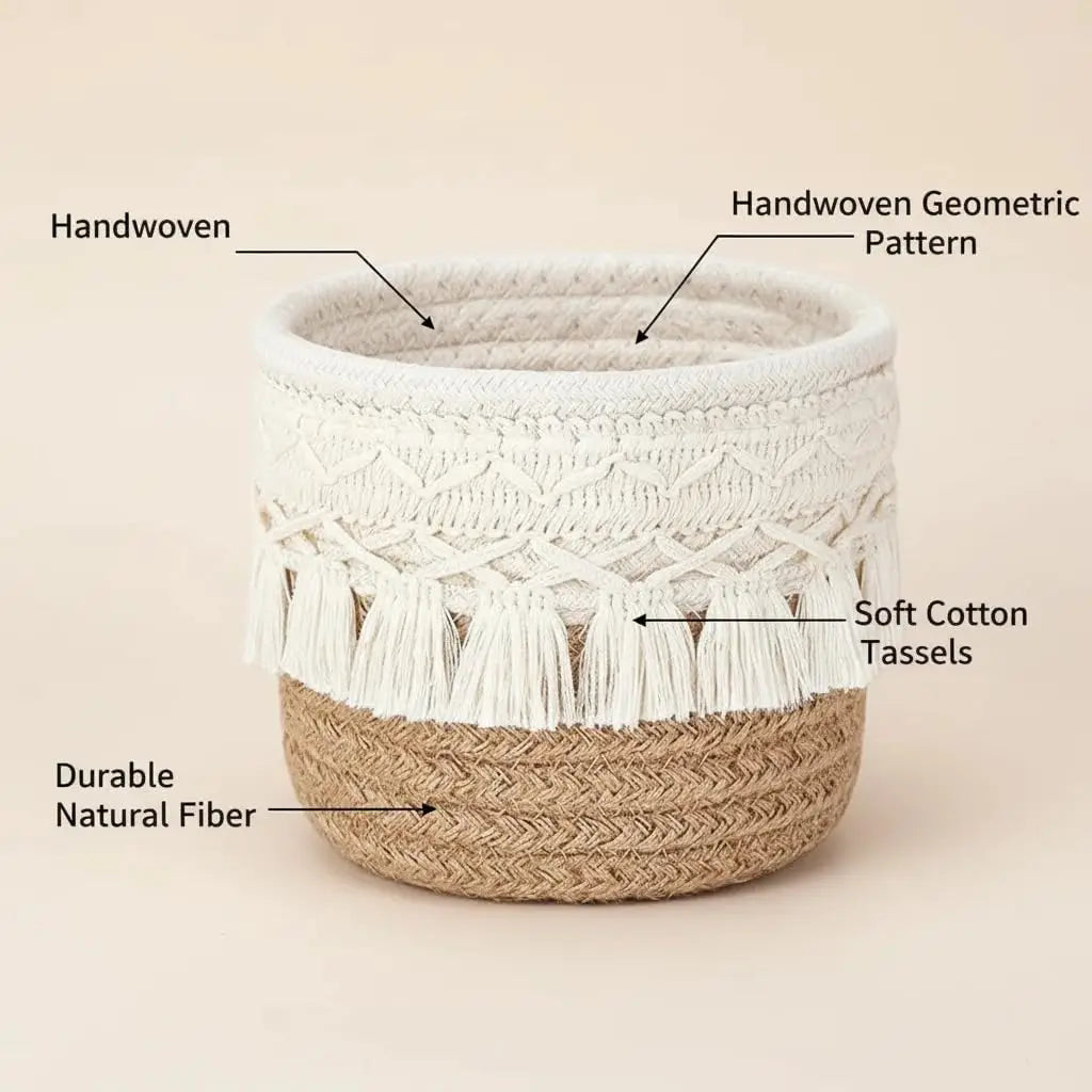 Small Storage Basket Mini Round Cotton Rope Woven Bin Boho Decor