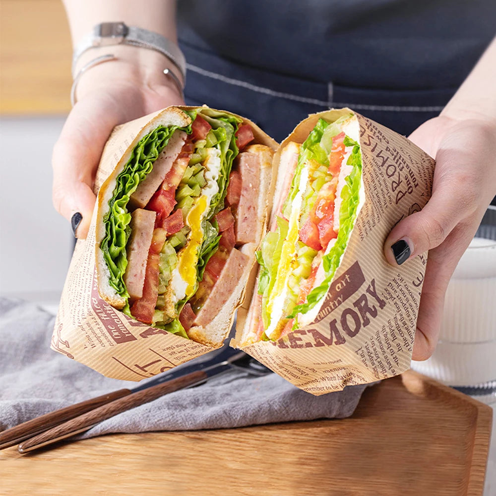 50Pcs Sandwich Wrappers Food Wax Paper Hamburger Fries Bread Baking Oil Paper Wrapping Baking Tools Zpaxo