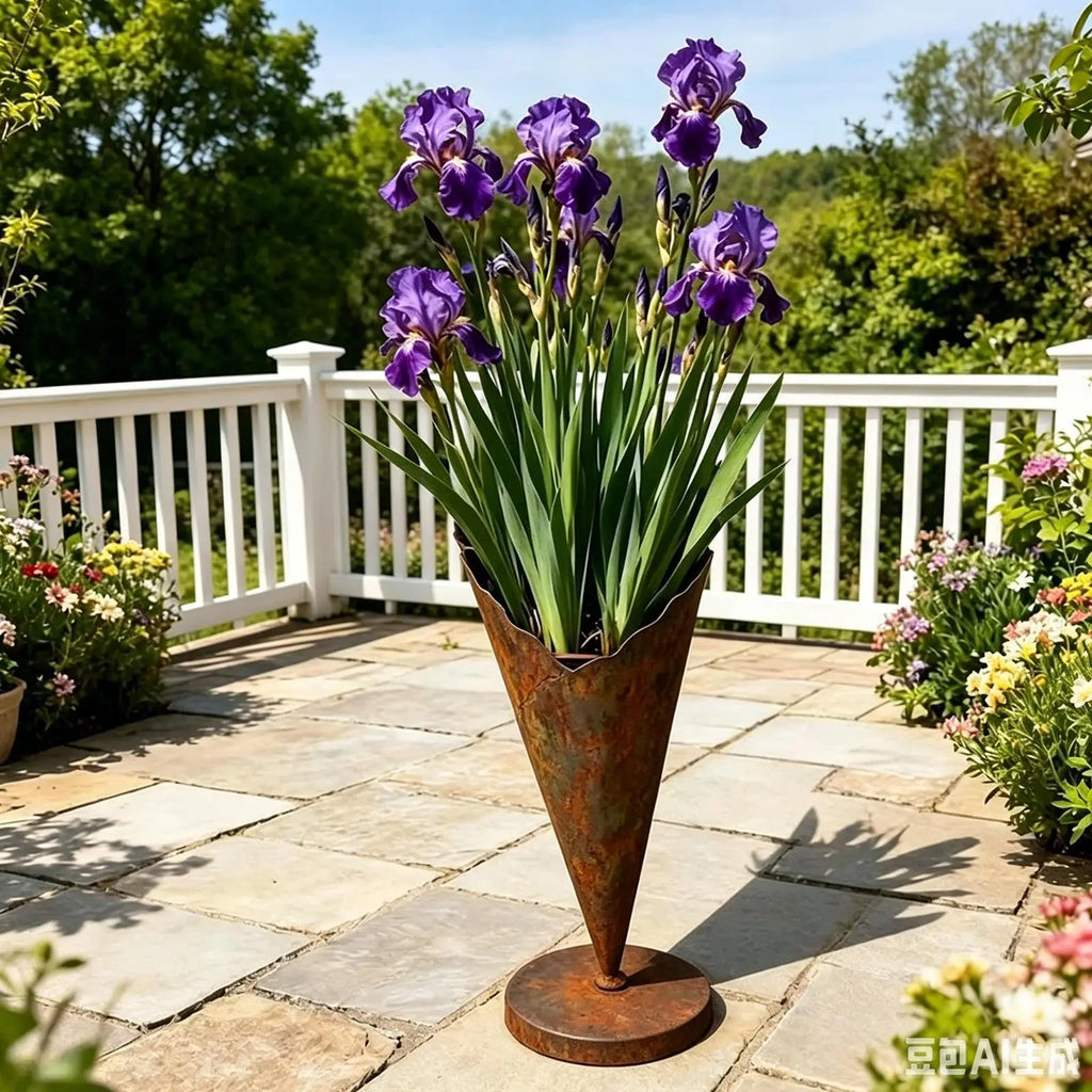 Cone Shape Flower Pot Geometric Rustic Container Decorative Metal Plants Pot for Garden Balcony Entrance Floor Women Grandma Zpaxo