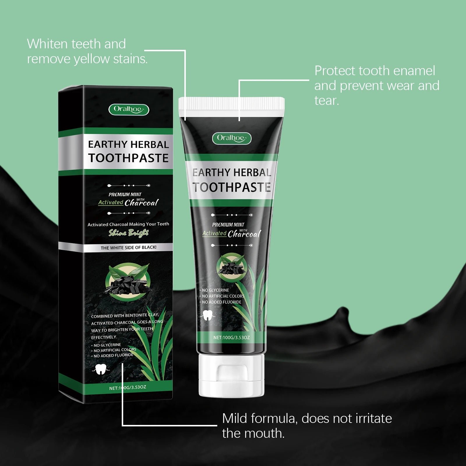 Oralhoe Mint Charcoal Toothpaste – Stain Removal & Gum Care Herbal Toothpaste Zpaxo