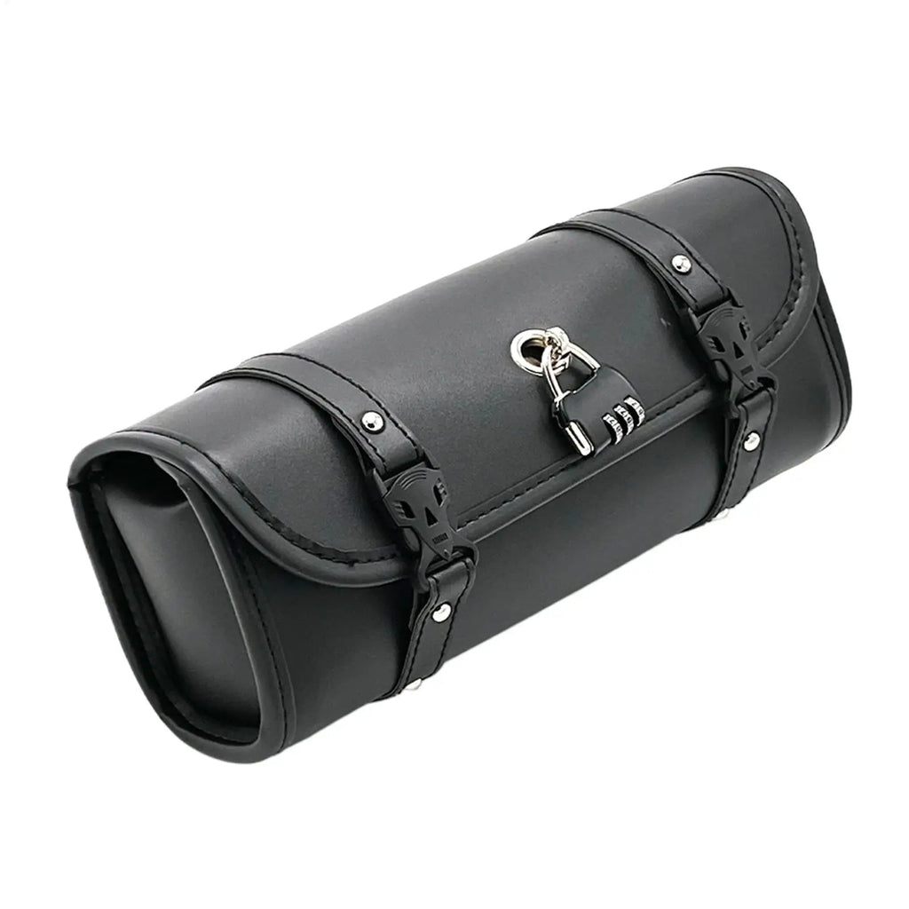 Motorcycle Tool Bag Barrel Handlebar Lock Waterproof PU Leather Cool