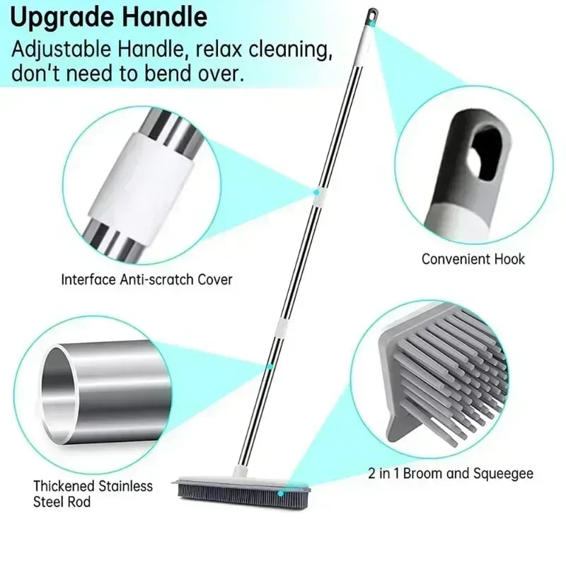 Rubber Broom Long Handle for Pet Hair Fur Remover Broom No Scratch Floor Brush for Fluff Carpet Floor Bathroom Cleaning Tools Zpaxo