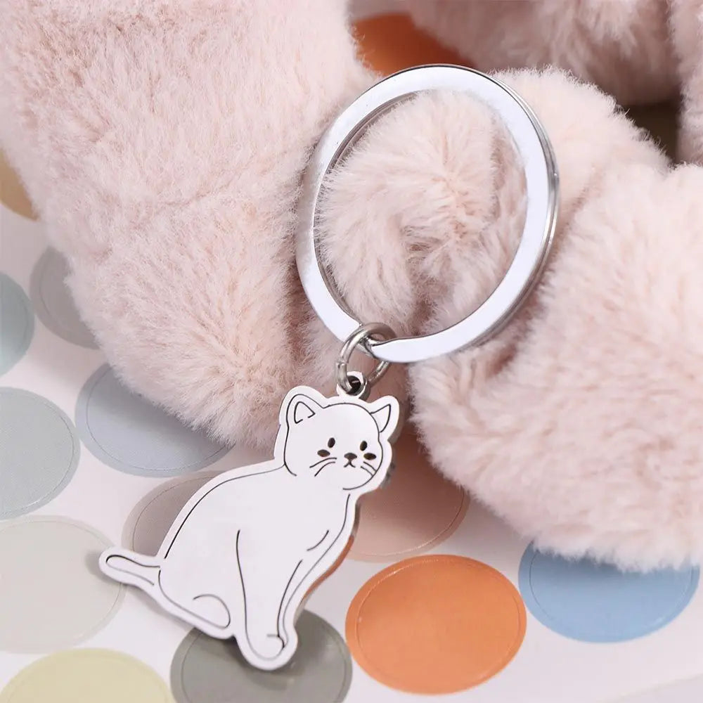 Lovely Stainless Steel Cat Fish Keychain Key Holder Pendant Cat Key Ring Animal Cartoon Kittens Keychain Valentine's Day Gift Zpaxo