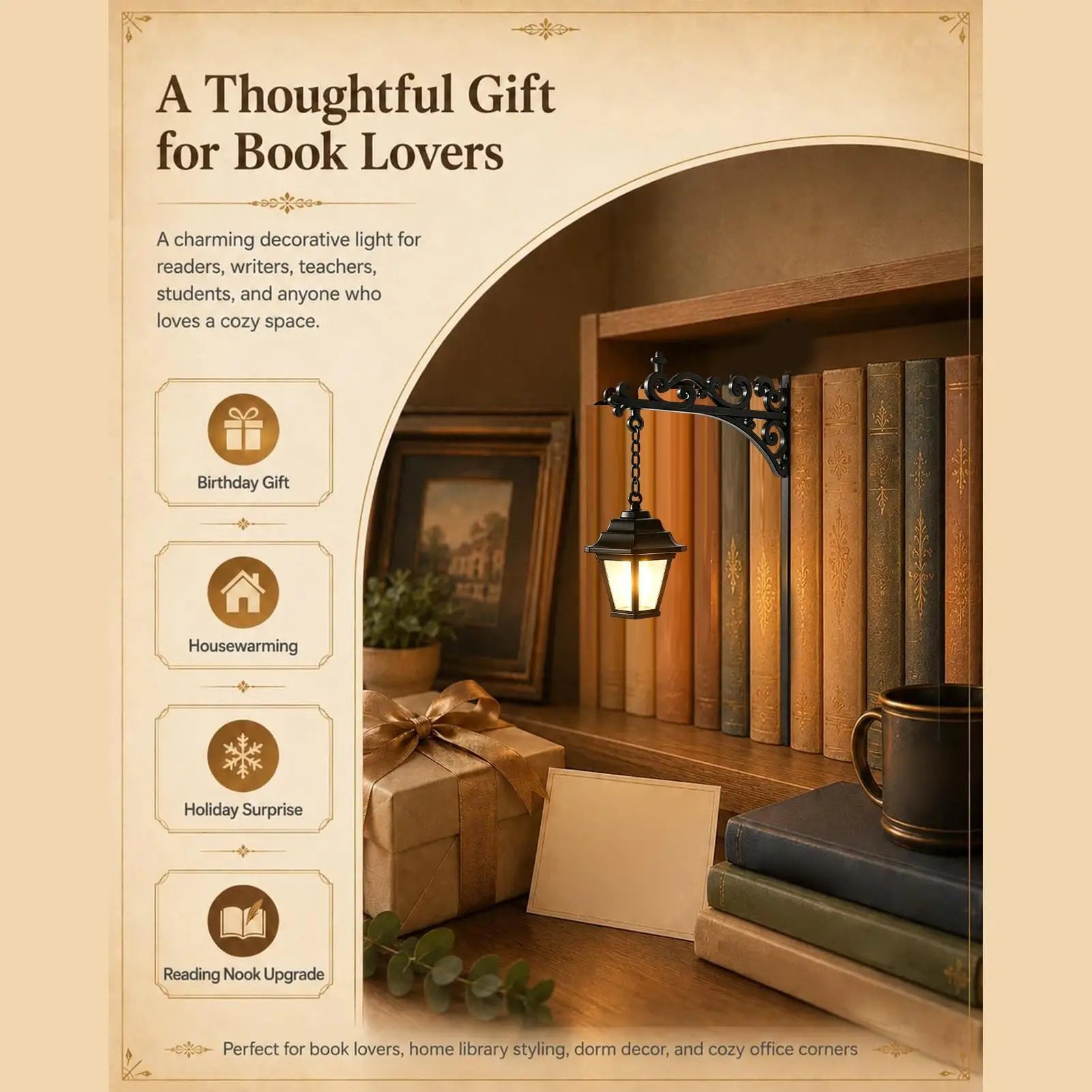 Library Lantern Bookshelf Lighting Decorative Reading Corner Lamp