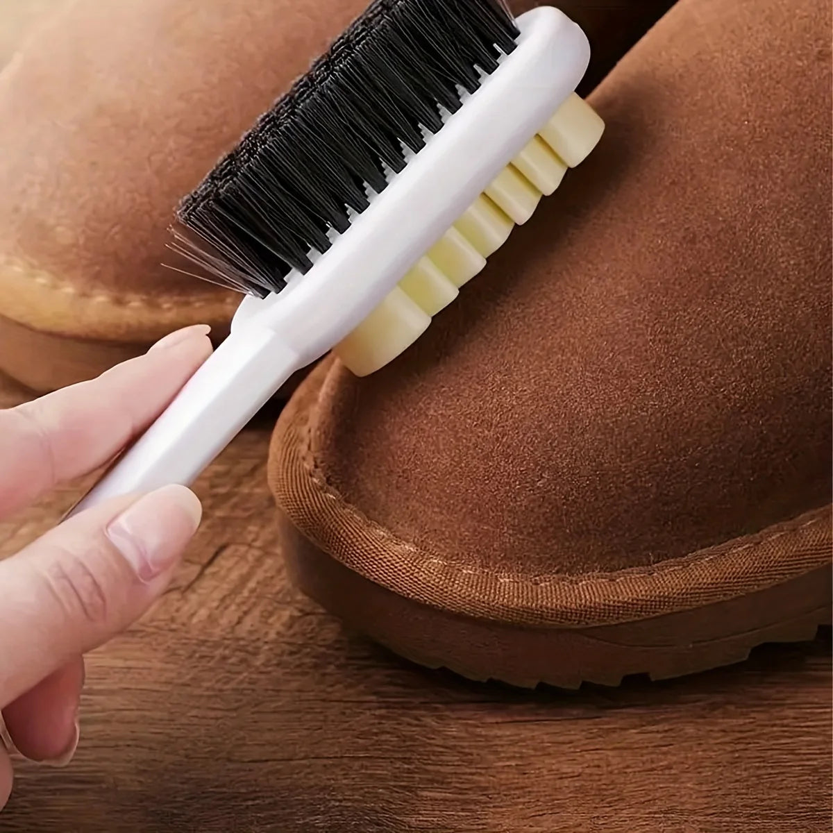 Professional Shoe Brush Suede Leather Double Sided Long Handle Easy