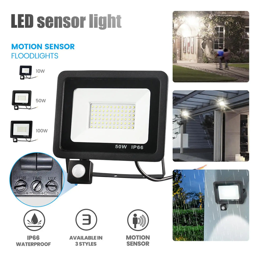 100W LED Floodlights PIR Sensor 220V-240V Waterproof Flood Light Zpaxo