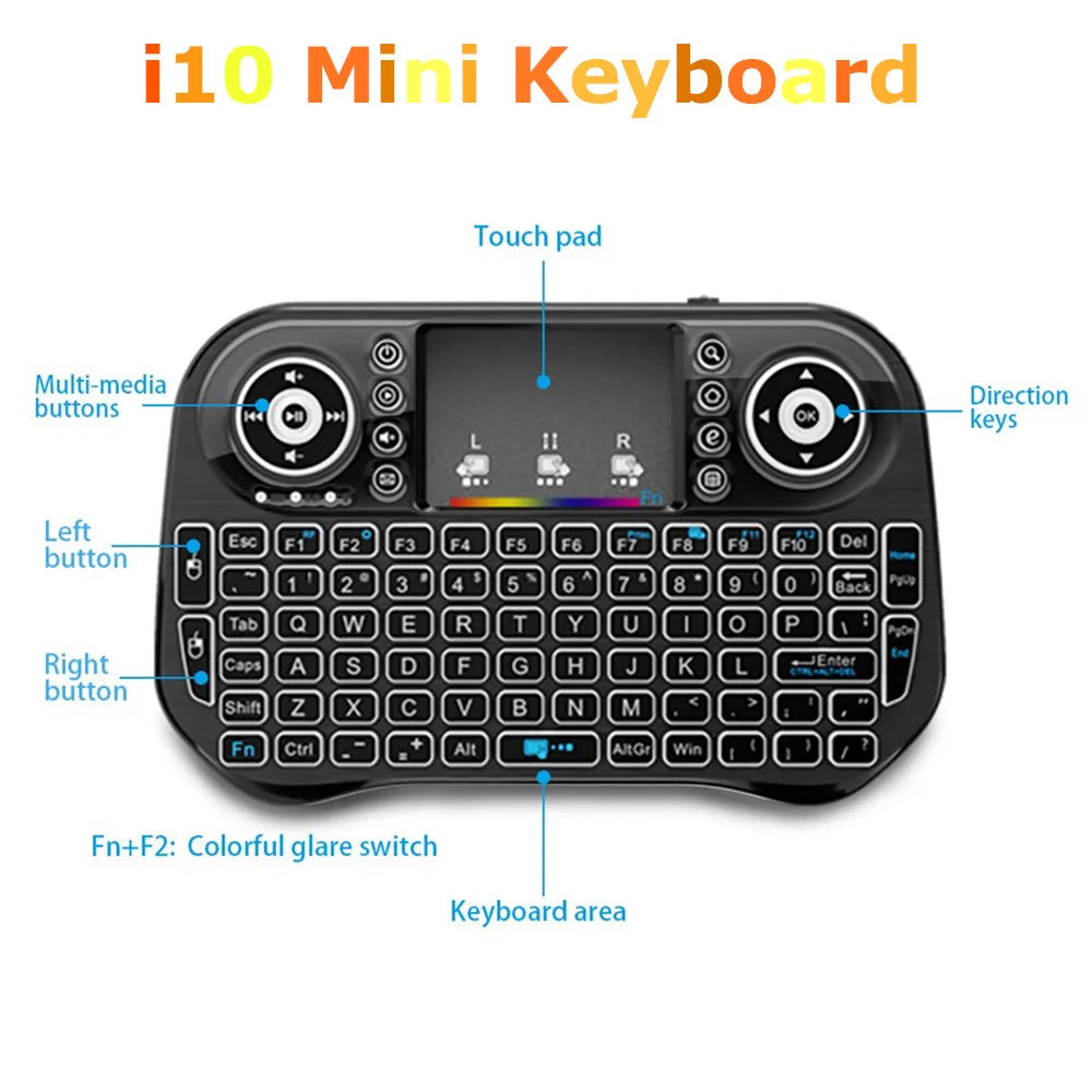 New Mini i10 i8 Keyboard 7 Color Backlit 2.4G Wireless Air Mouse Chargable Keyboard For PC Gamepad Zpaxo