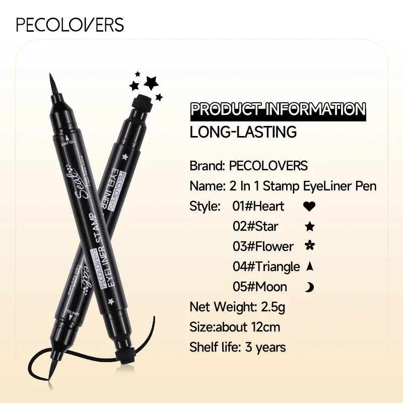 1PC 2-in-1 Waterproof Liquid Eyeliner-Quick Dry, Including Star/Love/Butterfly Patterns, Accurate Eye Makeup, Silky Application Zpaxo