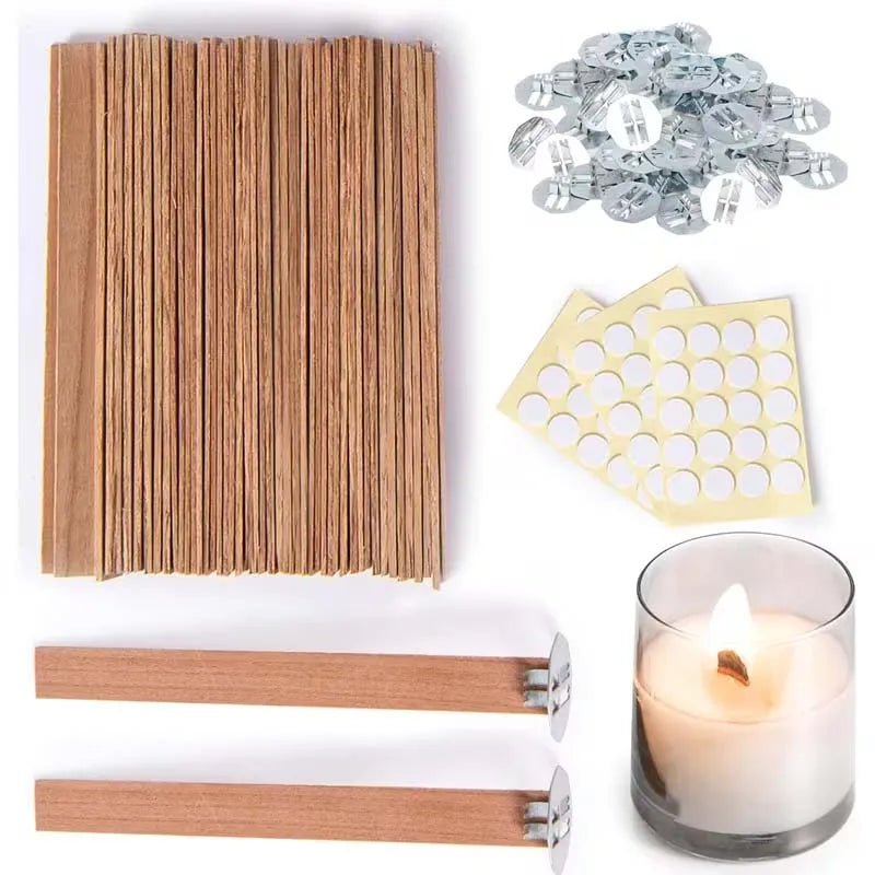 60pcs Candle Making Kits Includes 20pcs Wooden Candle Wicks, 20pcs Iron Shelfs, 20pcs Candle Labels for Soy Wax, Beeswax Zpaxo