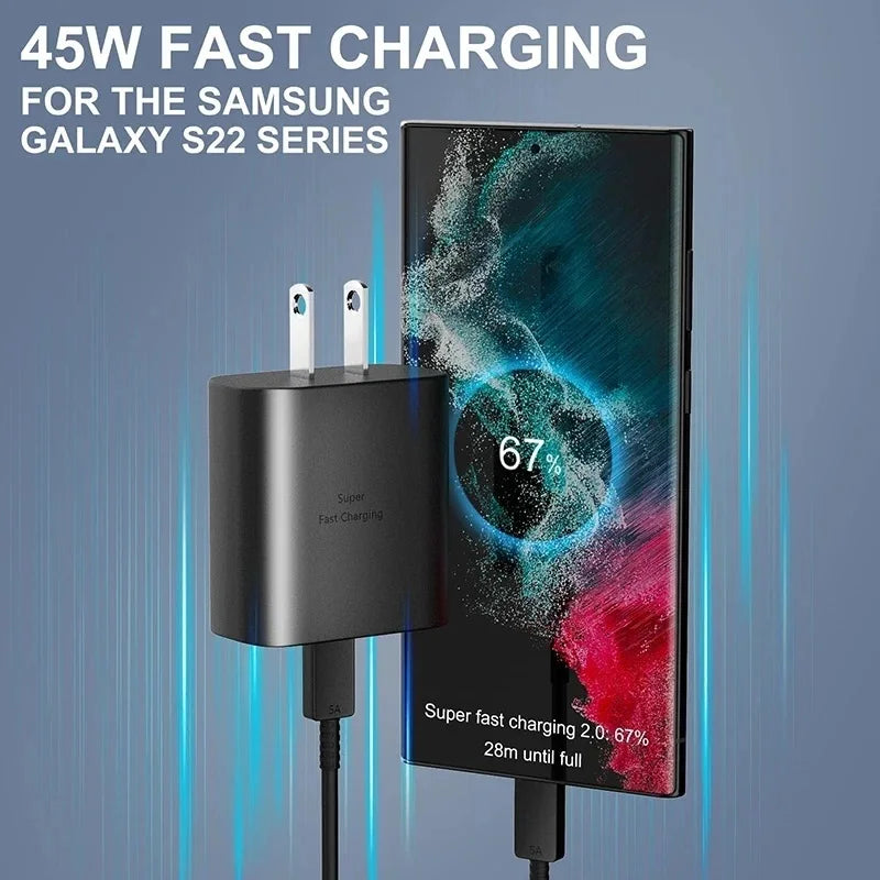 5A 45W PD USB-C Fast Charger Samsung S22 S23 S24 Note 20 A14 A15 A25