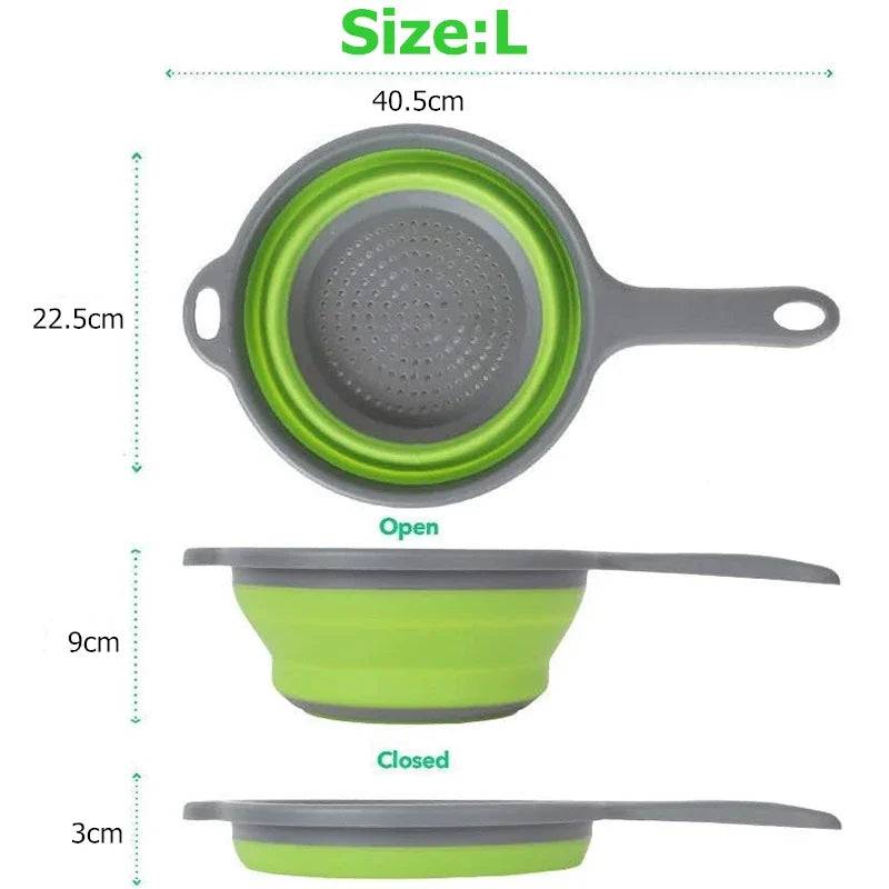 LMETJMA Silicone Collapsible Colander with Handle Kitchen Folding Strainer Colander for Draining Pasta Vegetable Fruit JT111 Zpaxo