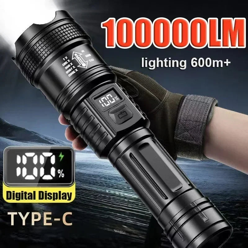 10000LM Rechargeable Zoomable LED Flashlight – 3-Mode Torch