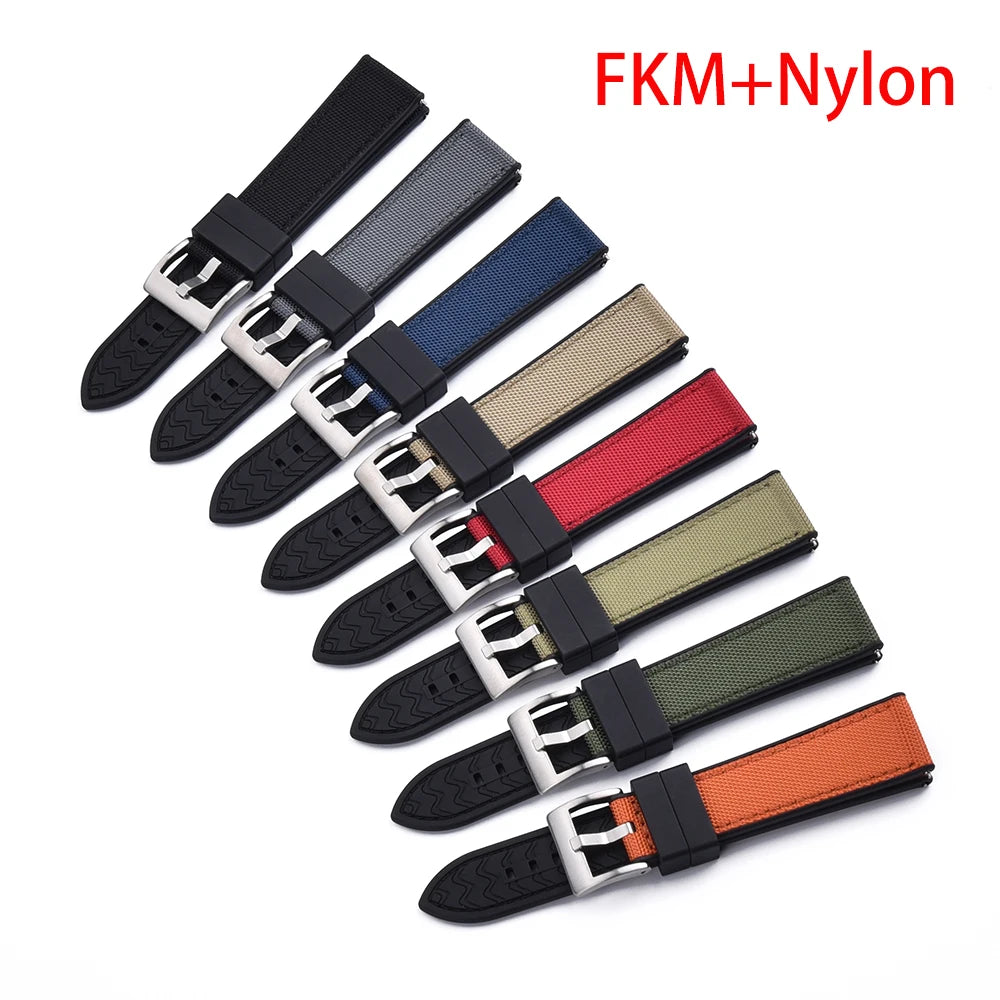 High Quality FKM Canvas Watch Strap 20mm 22mm Hybrid Fluoro Rubber Nylon Watchbands Quick Release For Each Brand Diving Watches Zpaxo