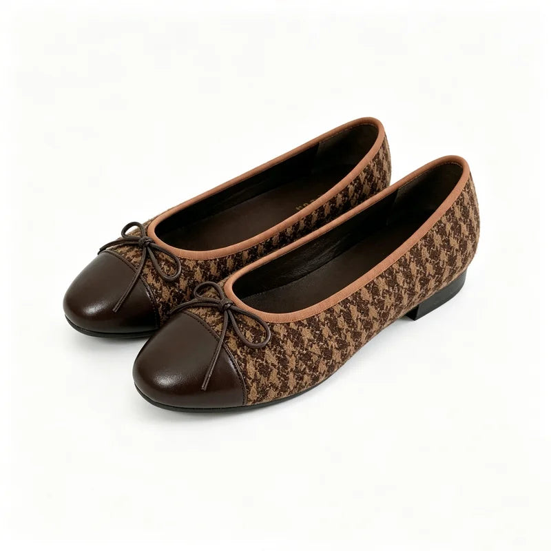 Women Tweed Ballet Flats Bow Decor Soft Flat Shoes Ladies Elegant Daily Commuter Walking Loafers Vintage Non Slip Dress Shoes Zpaxo Brown 40