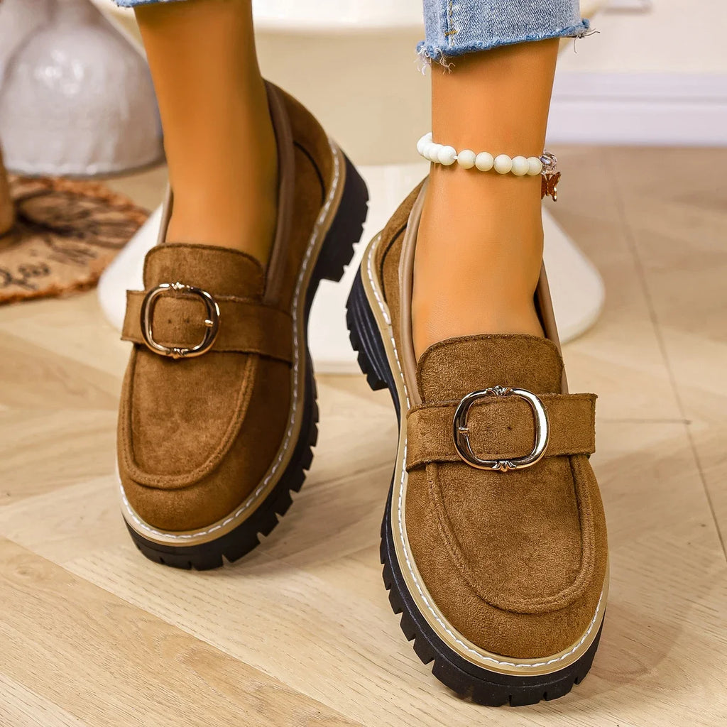 Woman Loafers British Thick Heel Round Toe Woman Shoes Retro Autumn Large Size Shoes Ladies Rubber Outsole Casual Sneakers Women Zpaxo