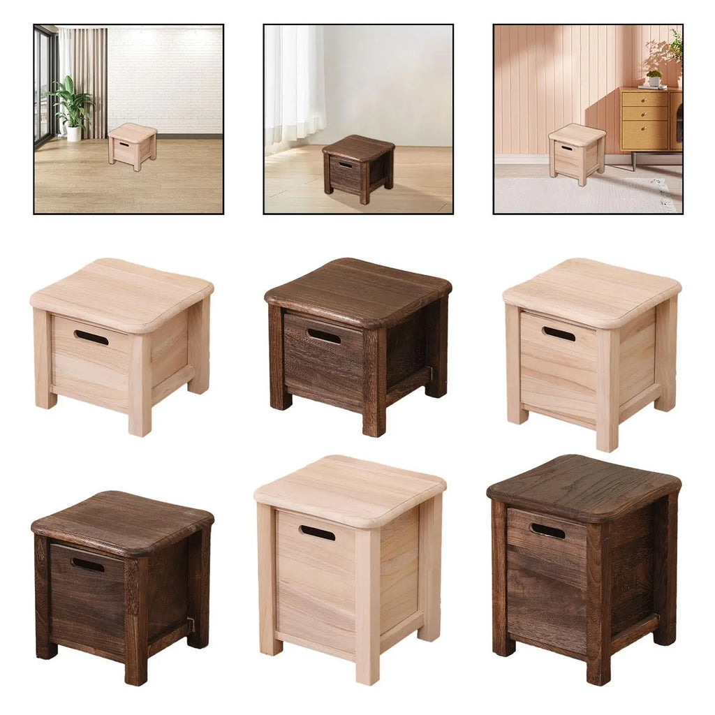 Solid Wooden Nordic Storage Square Stool with Drawer Entrance Hallway Change Shoes Bench Bedside Low Table Cabinet for Apartment Zpaxo