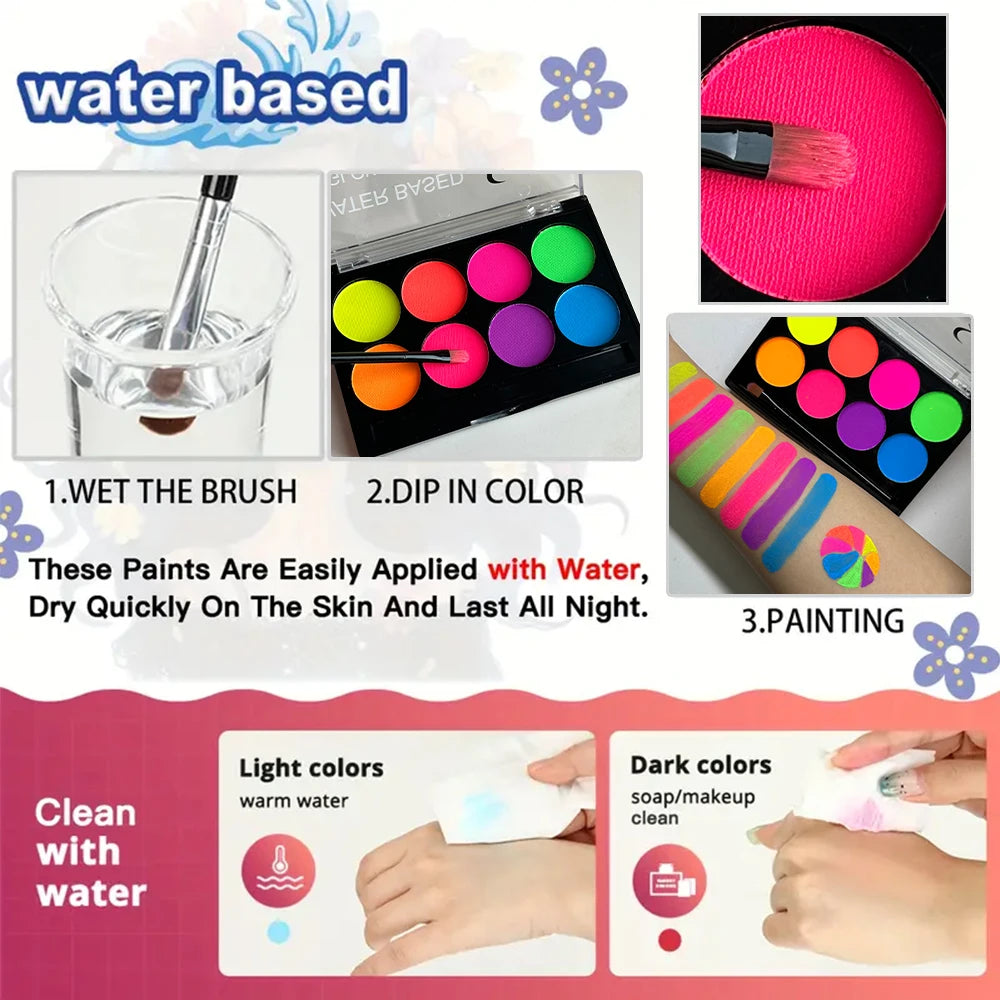 8-Color Water-based Body Face Paint Vibrant Colors Non-toxic Painting Zpaxo