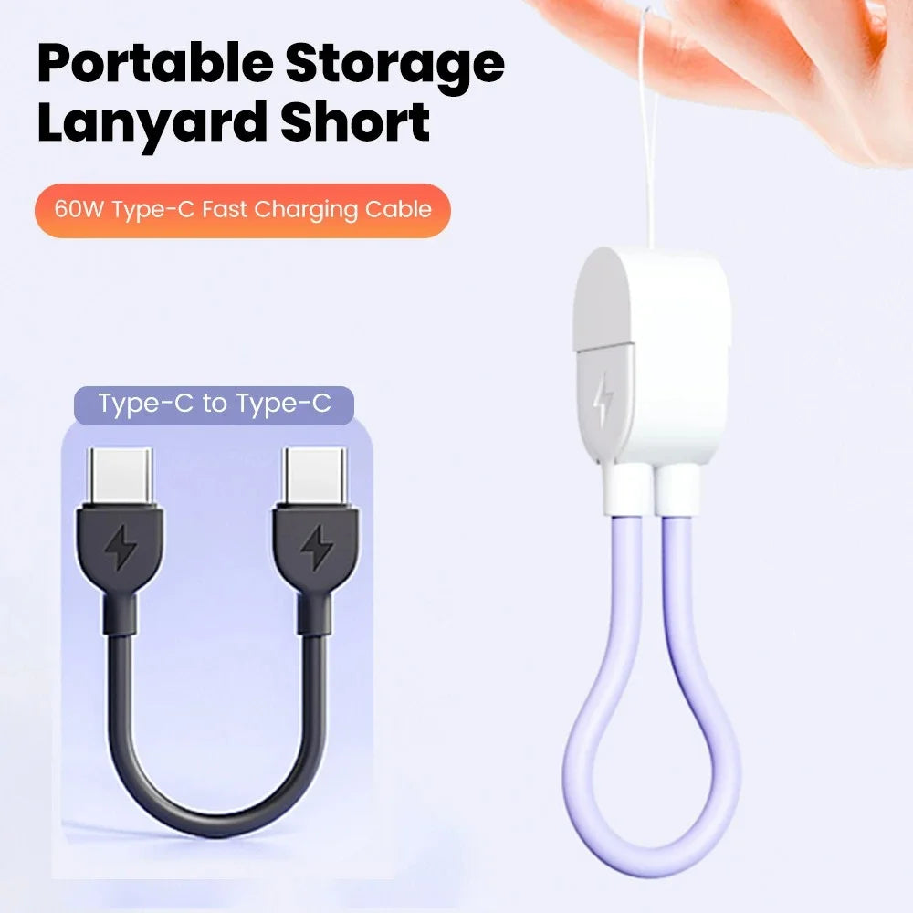 60W USB-C to USB-C Fast Charging Keychain Cable – 16cm USB-C Charging Cable Zpaxo