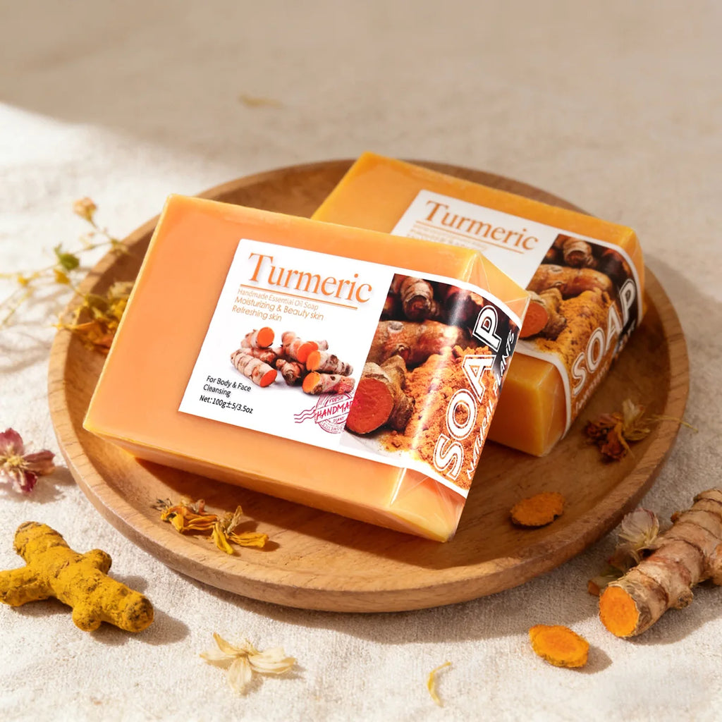 2Pcs 100% Natural Organic Tumeric Skin Whitening Anti Acne Handmade Skin Care Face Body Turmeric Bar Soap Zpaxo