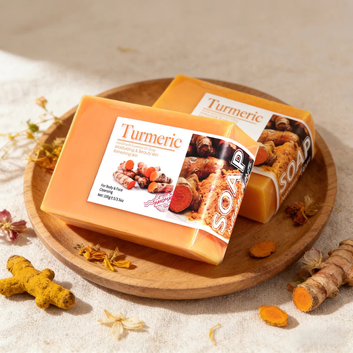2Pcs 100% Natural Organic Tumeric Skin Whitening Anti Acne Handmade Skin Care Face Body Turmeric Bar Soap Zpaxo