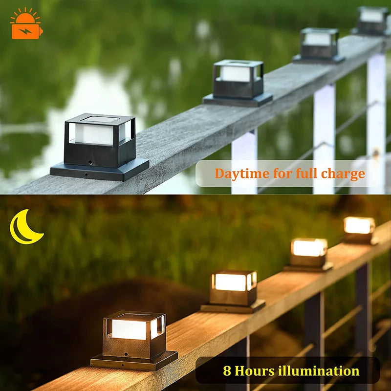 Solar Square Post Light Double Fence Lamp Waterproof Outdoor Street Zpaxo