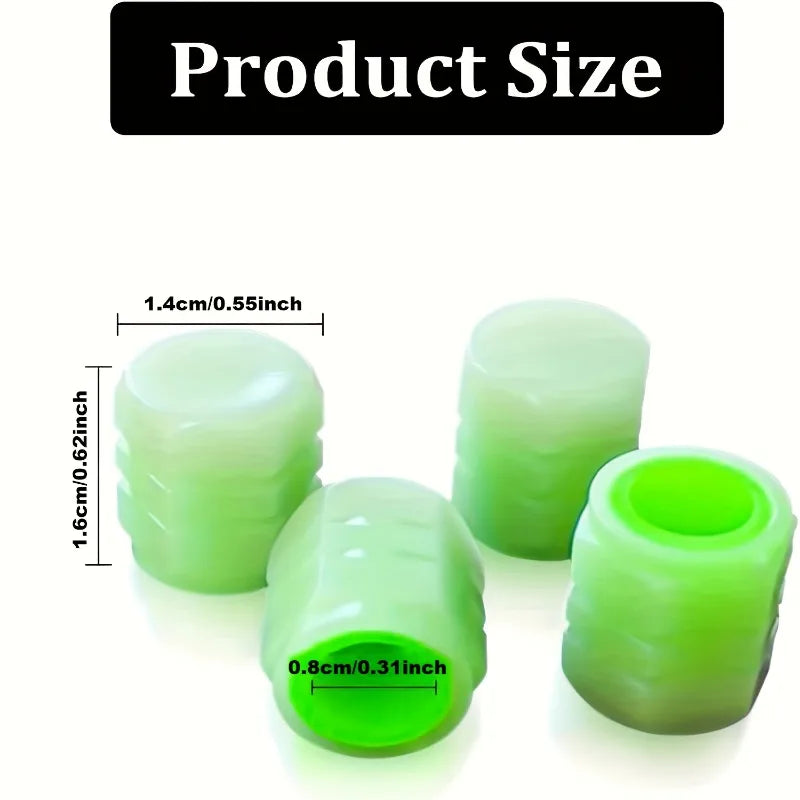 Car Luminous Tire Valve Stem Caps Absorb Light&glow Dark Green Cool