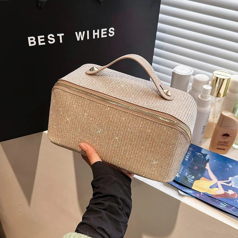 New Sparkling Bag, Large Capacity Internet Celebrity Hot Item, Women's Multifunctional Texture Wash Bag, Hand-held Makeup Bag Zpaxo
