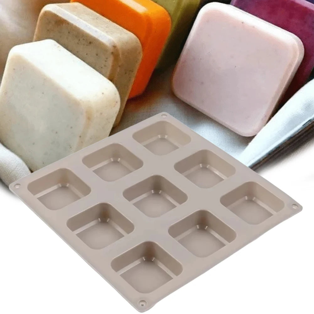9-Cavity Silicone Soap Mold Square Soap Clay Plaster Making Chocolate Candy Jelly Pudding Muffin Cake Mold Zpaxo
