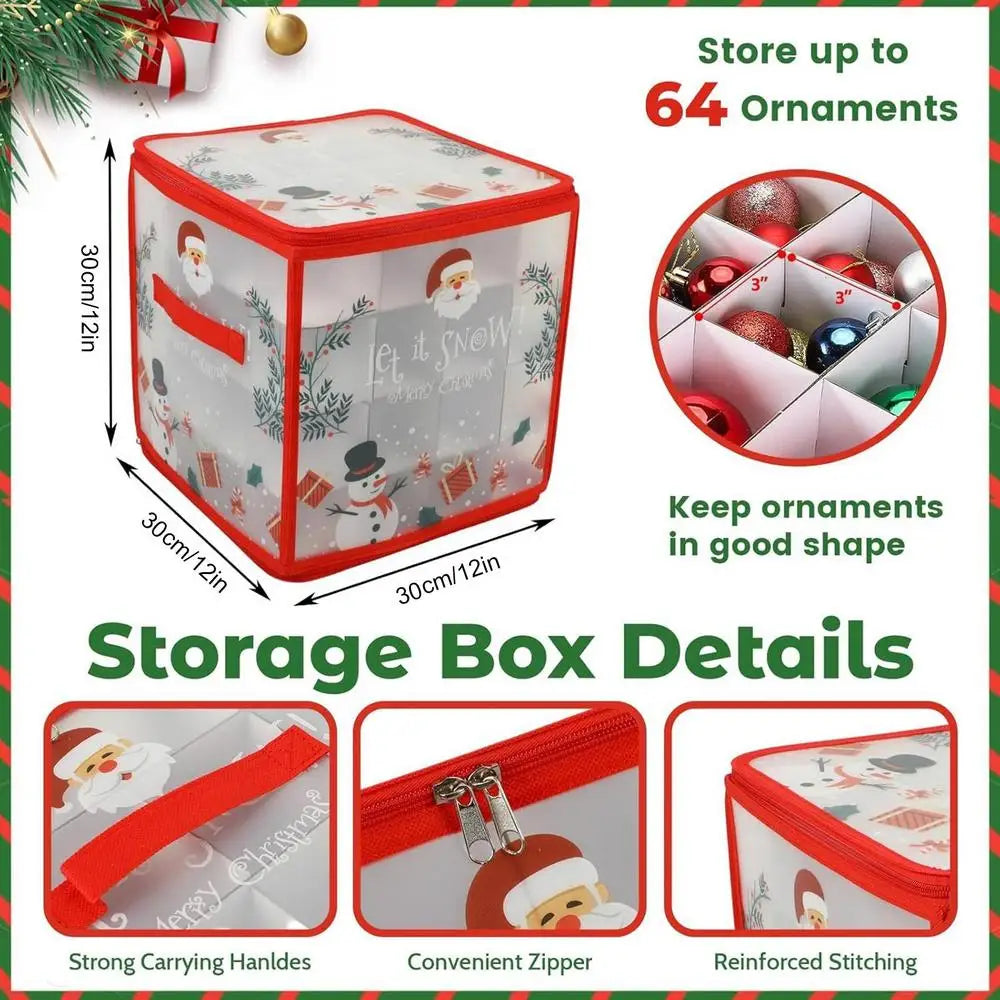 Christmas Ornament Storage Box Dividers 64 Ball Capacity Zippered