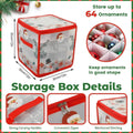 Christmas Ornament Storage Box Dividers 64 Ball Capacity Zippered