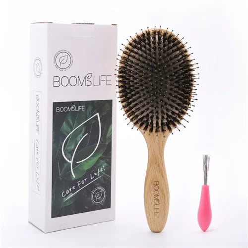 Custom Boar Bristle Hair Brush Peine OAK Wood Comb Women Hair Styling Scalp Massage Hairbrush Salon De Beaute Barber Accessories Zpaxo boar bristle