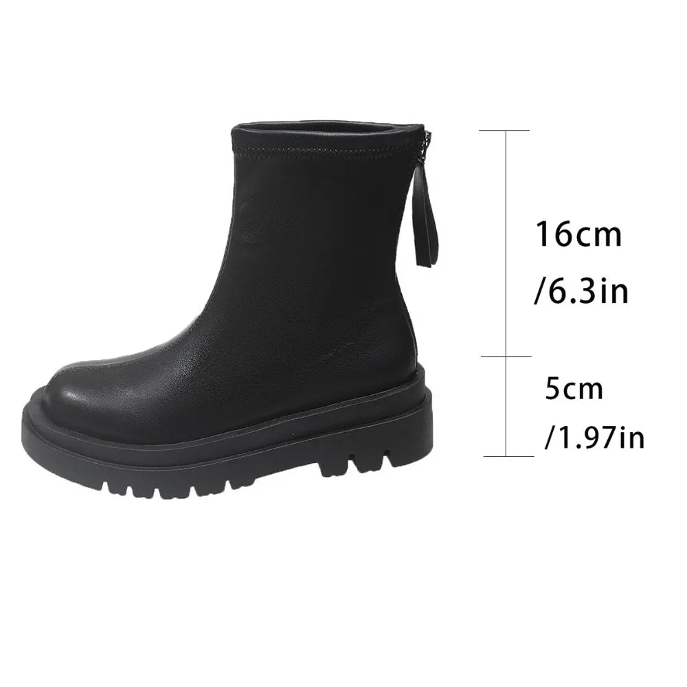 Womens Boots Spring Autumn Round Head Thick Sole Elastic Boot Pine