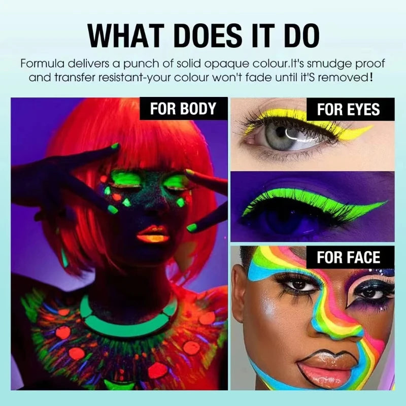 Glow Dark Face Paint Shimmer Eyeliner UV Neon Body Sticks Marker Zpaxo