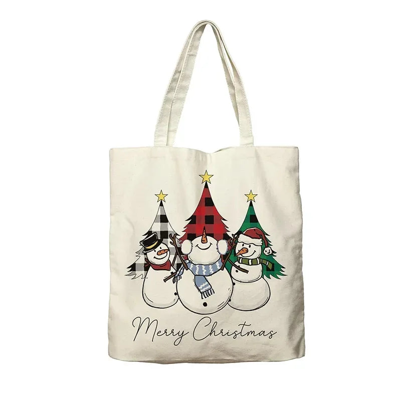 2025 New Christmas Canvas Tote Bag, Cute Snowman Pattern, Christmas Collection Bag, Home Storage Bags Zpaxo E 35x40cm 35x40cm