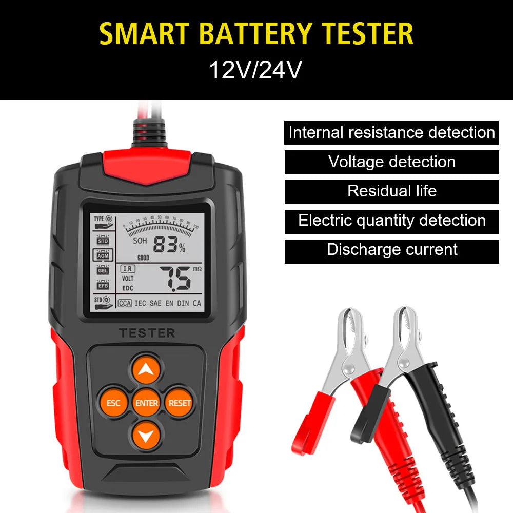 12V 24V Car Motorcycle Battery Tester SOH SOC CCA IR Measurement