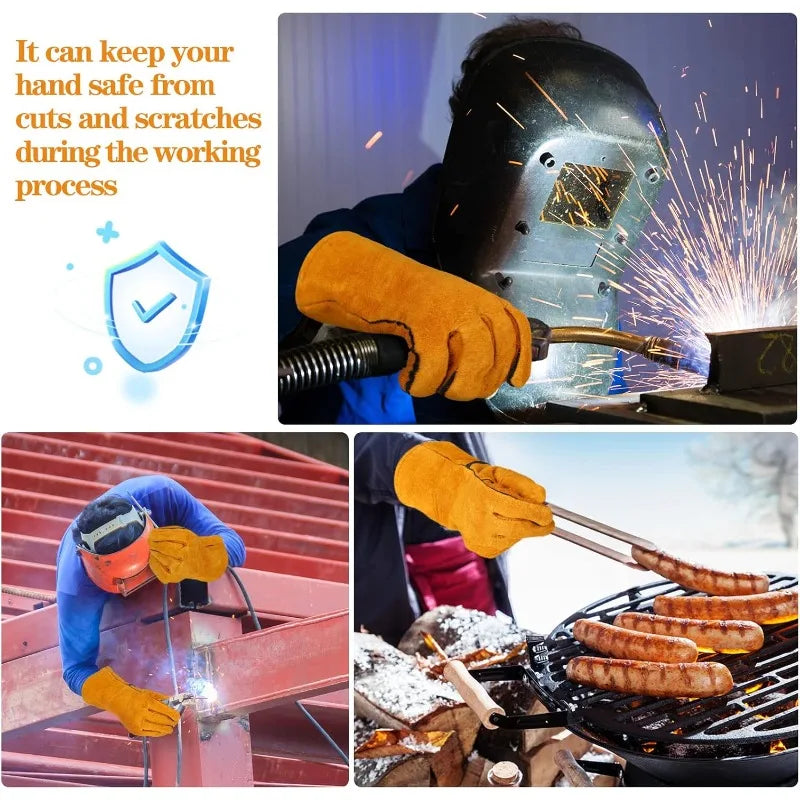 Flame-Retardant Leather Welding Gloves – Heat-Resistant Work Gloves