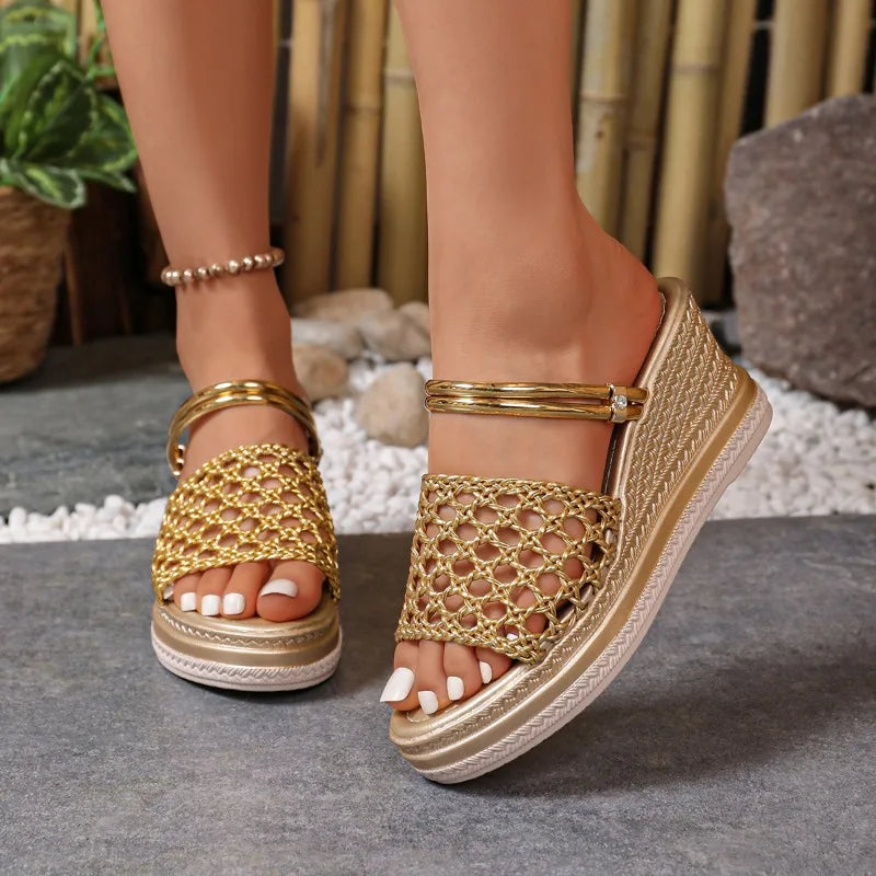 2026 Fish Mouth Open Toe Women's Weaving Hollow Out Breathable Wedge Zpaxo