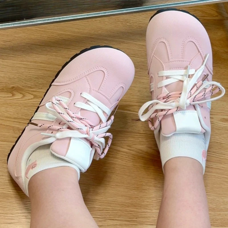Spring Autumn Women's Round Toe Stripe Embellishment Double Tie Zpaxo