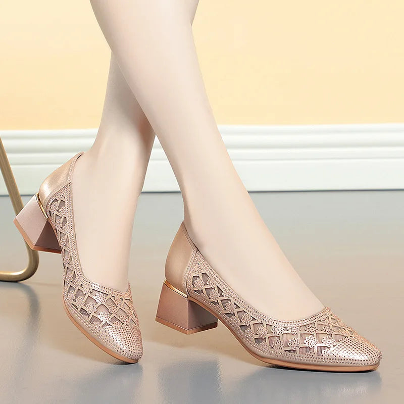 CINESSD 2023 Summer Fashion Pumps Cut-outs Women Crystal Casual Zpaxo HY2607 gold 36(Foot 23cm) China Mainland