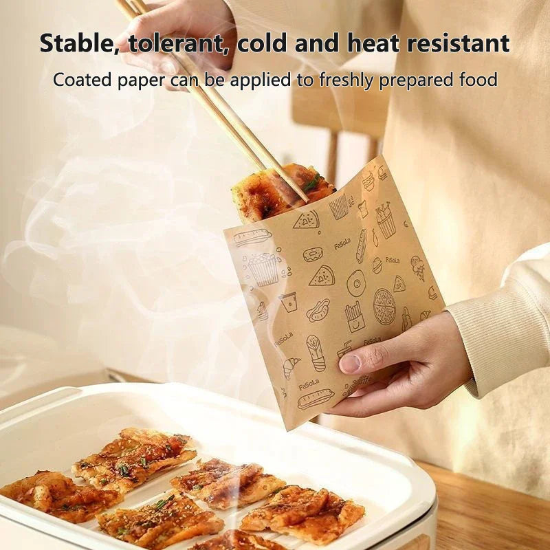 Greaseproof Paper Bag Kraft Food Wrapping Disposable Packaging Baking Zpaxo