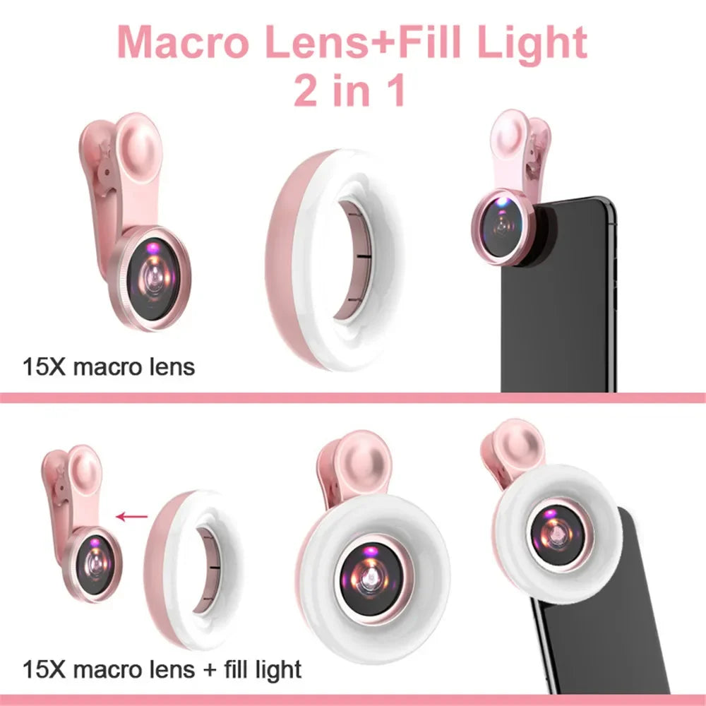 15X Macro Lens Mobile Phone 1 HD Camera LED Ring Flash Light
