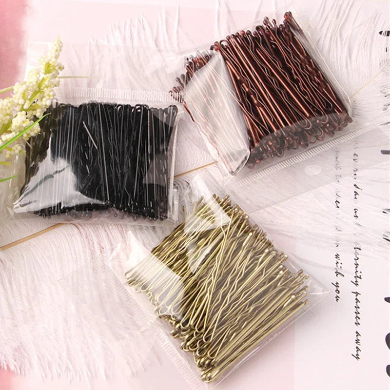 Women Black Hair Clip Metal U-shaped Bobby Pins Wavy Hairpin Barrette