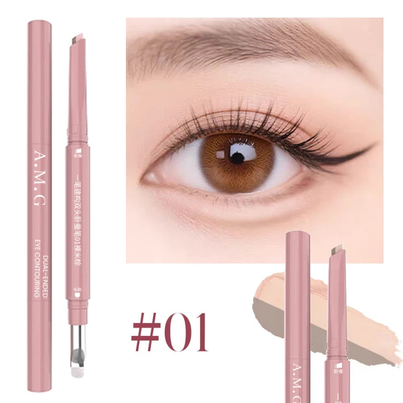 2 in 1 Bicolor Lying Silkworms Pencil Nude Pink Under-Eye Matte Highlighting Shadow Pencil Eyeshadow Brightening Makeup Pencil Zpaxo B01