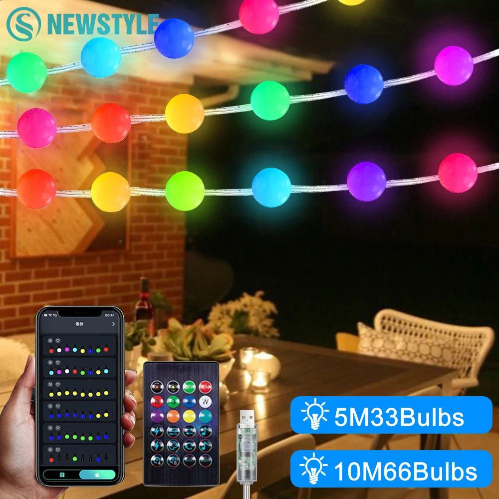 RGB Color Changing Globe String Lights 33ft Smart APP Control Fairy String Hanging Lights For Indoor Outdoor Party Christmas Zpaxo