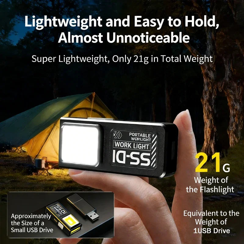 Mini Portable COB LED Flashlight Rechargeable Powerful Work Light Zpaxo