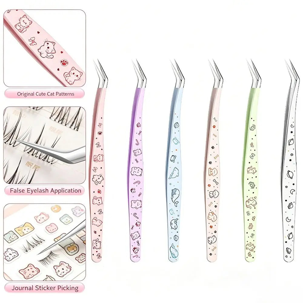 Stainless Steel Scrapbook Tweezers Anti-static Cartoon Pattern Lash Zpaxo
